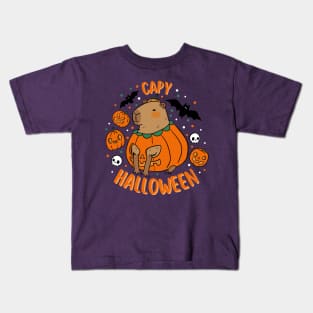 Happy Halloween a cute capybara in a pumpkin for Halloween Kids T-Shirt